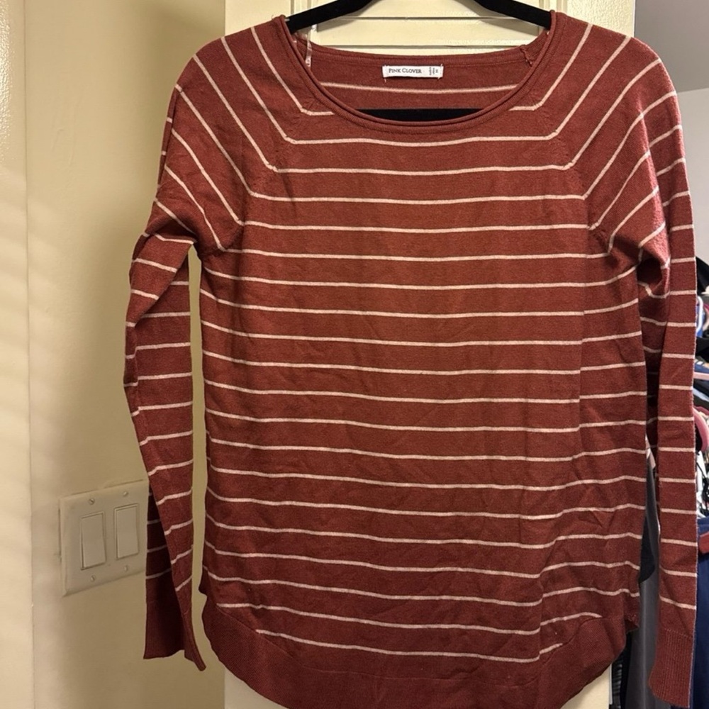 Pink Clover Valencia Curved Hem Striped Sweater in Burnt Orange - Medium